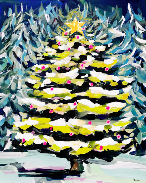 Christmas Tree Print on paper or canvas, "Christmas Tree at Night"