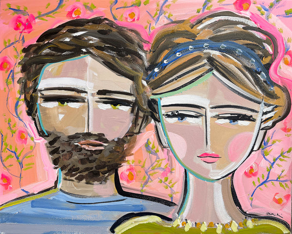 Couple Portrait on Paper or Canvas, "Couple on Pink"