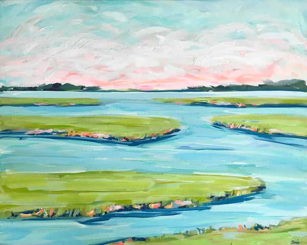 Abstract Marsh Painting on Canvas, 24x30 on Canvas, "Dusky Sky Marsh"