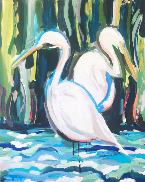 Egrets Print on Paper or Canvas, 