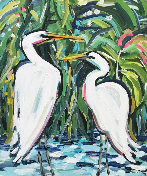 Original Painting on Canvas, "Egrets in the Reeds" 20" x 24"