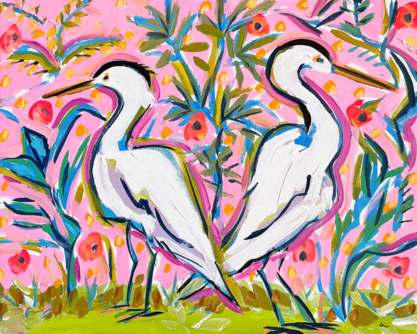 Bird Print on Paper or Canvas, "Egret Joy"