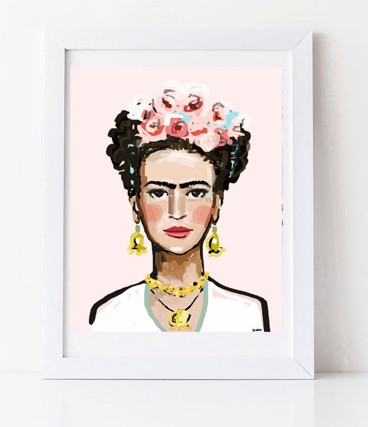 Frida Portrait Print on Paper OR Canvas, "Frida Pink'