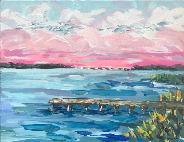 Original Painting on Canvas, "Lake View" 11" X 14"