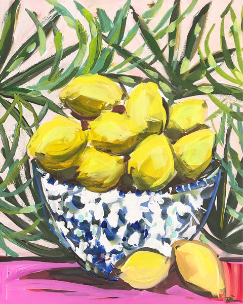 Lemons Still Life, citrus series, maren devine, lemon print