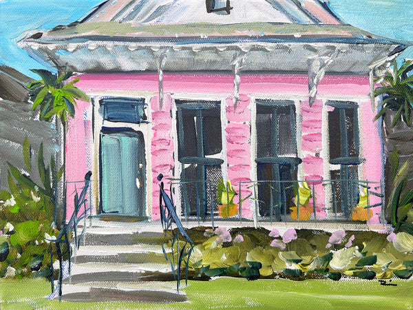 House Painting on Canvas, "Little Pink House, New Orleans" 9x12