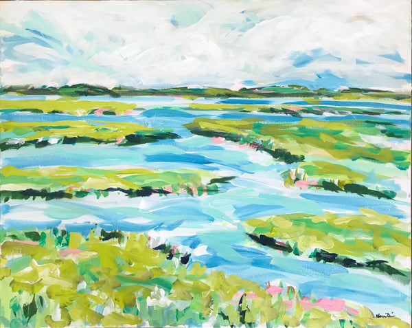 Original Marsh Painting on Canvas, Abstract, "Lively Marsh" 24x30