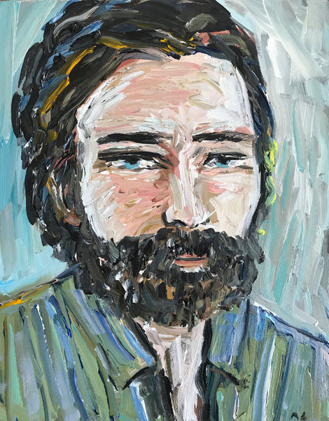 Original Portrait Painting on Canvas 11x14 "Man with Beard 9"