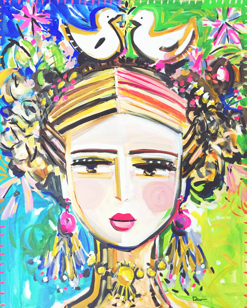 Frida Portrait Print on Paper OR Canvas, "Frida Modern 3'