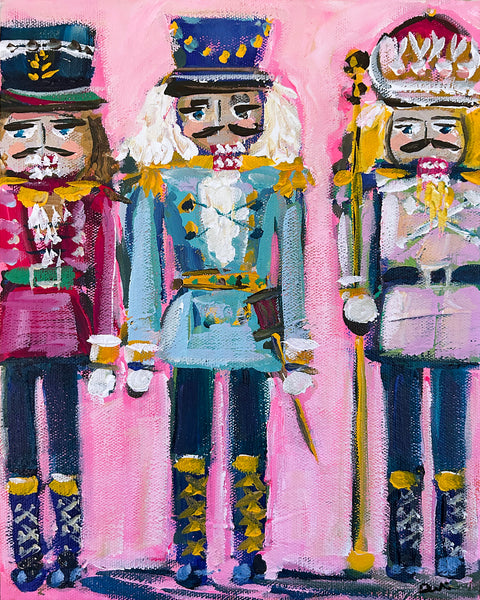 Nutcracker PRINT on Paper or Canvas, "Nutcrackers on Pink"