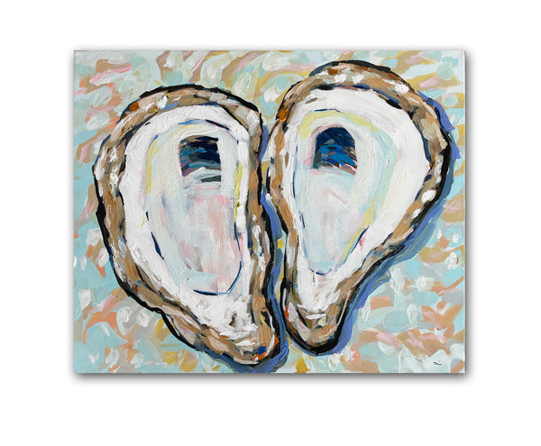 Original Painting on Canvas, "Oyster Shells on Sky Blue" 20x24