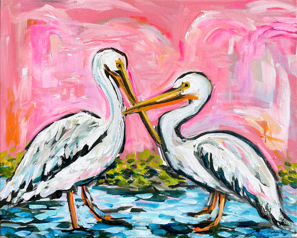 Bird Print on Paper or Canvas, "Pelicans at Golden Hour"