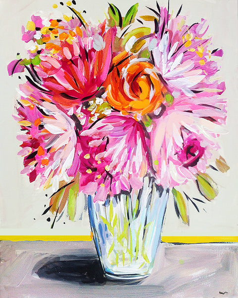 Floral Print on Paper or Canvas, "Peonies and Rose"