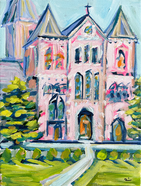 Church Painting on Canvas, "Pink Cathedral" 9x12