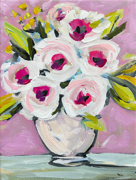 Original Painting on Canvas, "Roses & Peonies on Lavender"