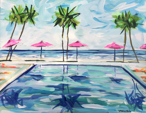 Pool Painting, Original on Canvas, "Pool in Blues" 16" x 20"