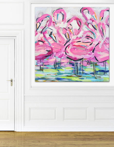 Flamingo Print on paper or canvas, "Pretty in Pink"