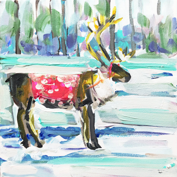 Reindeer Print on Canvas or Paper, square, "Reindeer 1"