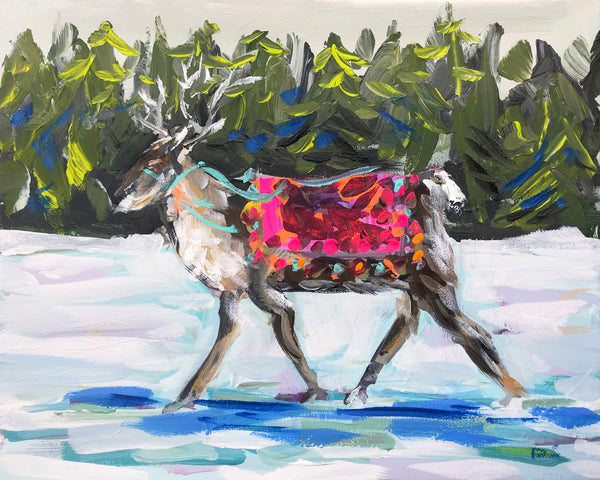 Christmas PRINT on Paper or Canvas, "Reindeer"