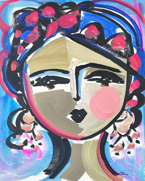 Woman Portrait PRINT, Blues, White and Pinks, "Thelma"