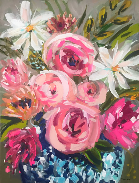 Original Flower Painting on Canvas, 18X24 "True Roses"