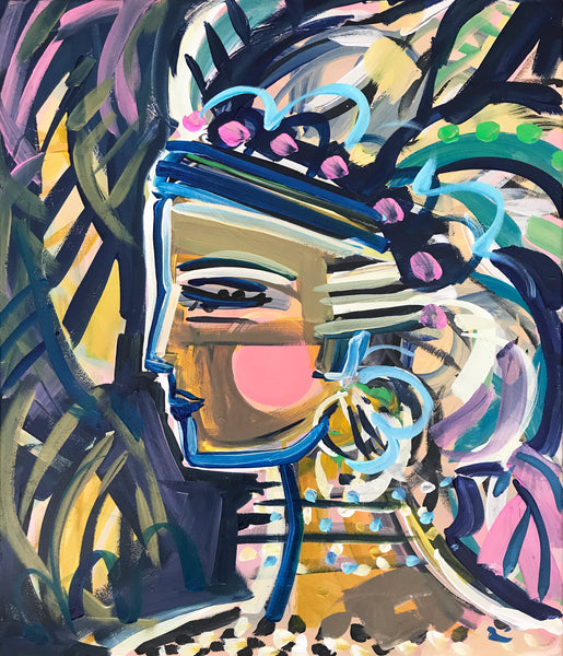 Warrior Girl Profile Original Painting on Canvas, "Jetta"