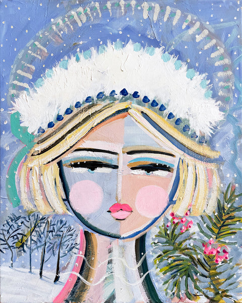 Christmas  PRINT on Paper or Canvas, Warrior Girl "Snow Angel"