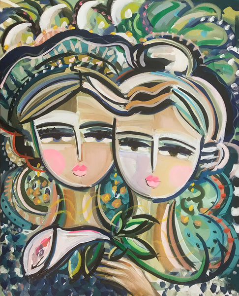 Sisters Portrait on Paper or Canvas "Sisters, Tropical"