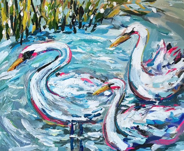 Original Painting on Paper, "Water Birds" 20x24